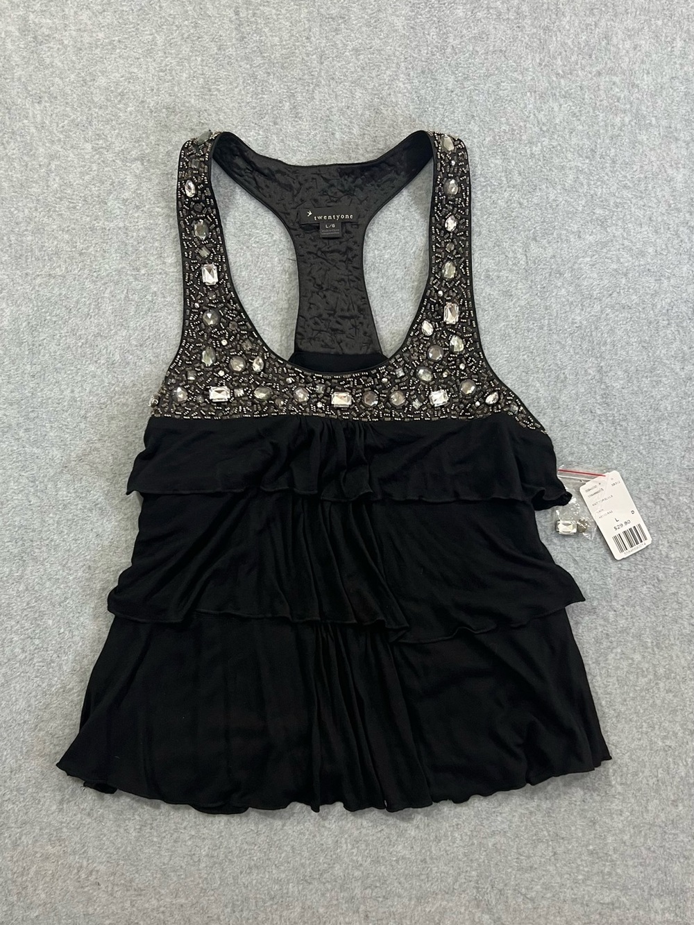 Y2K Forever 21 Embellished Jeweled Tiered Racerback Tank Top Size L